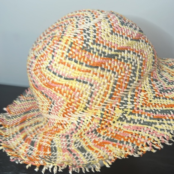 Echo NY Multicolour Paper Straw Brim Sun Hat Boho Chic Vacation Beach Hat NWT - Picture 6 of 12